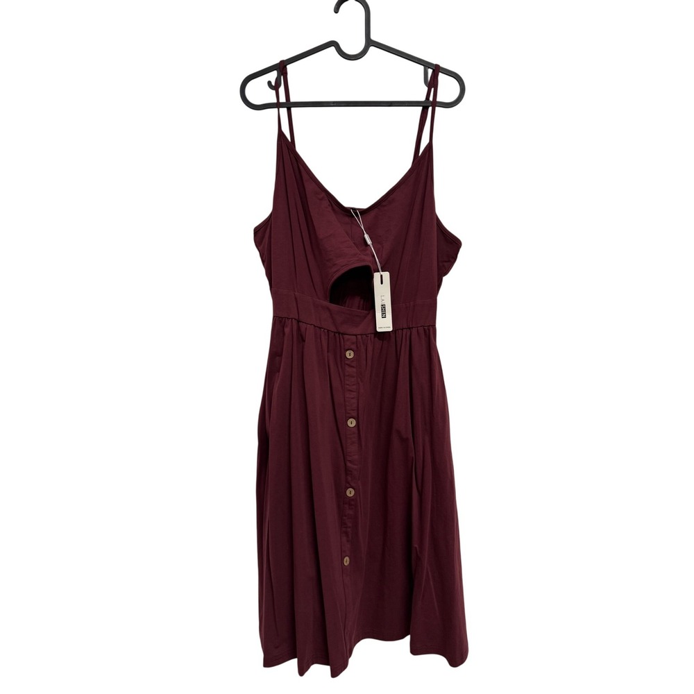 Laishen Burgundy Cutout Midi Sundress Sleeveless Pockets 2XL NEW